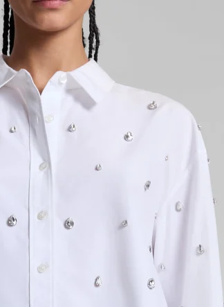Women A.L.C. Tops^Mackie Embellished Cropped Cotton Shirt